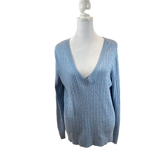 H&M Ladies Cable Knit V Neck Light Blue Sweater Size Large - Picture 5 of 8